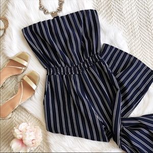 Saltwater and Sun Navy Blue Striped Midi Jumpsuit